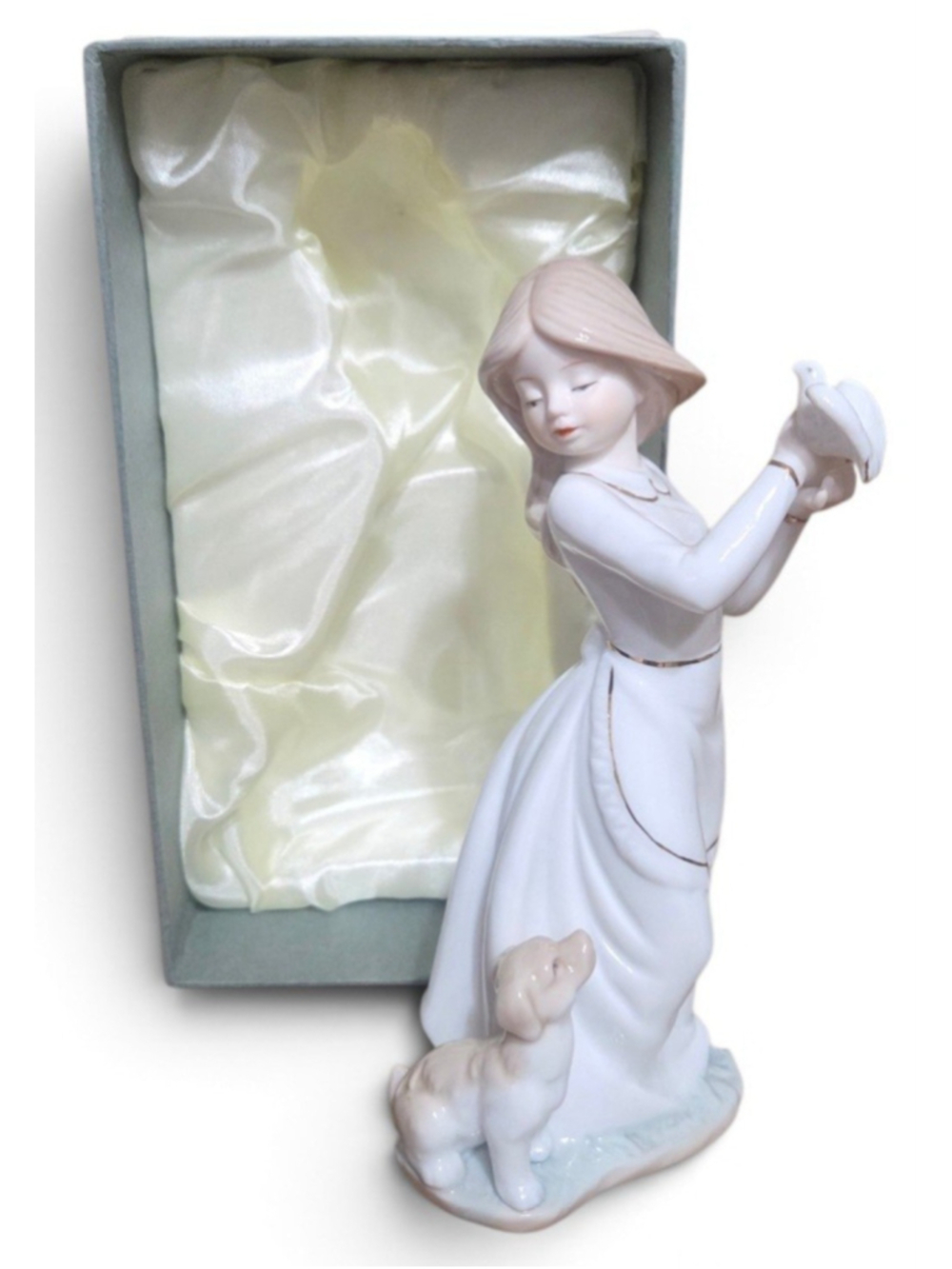 Vintage Porcelain Figurine Young Girl With Puppy & Bird #HP0072